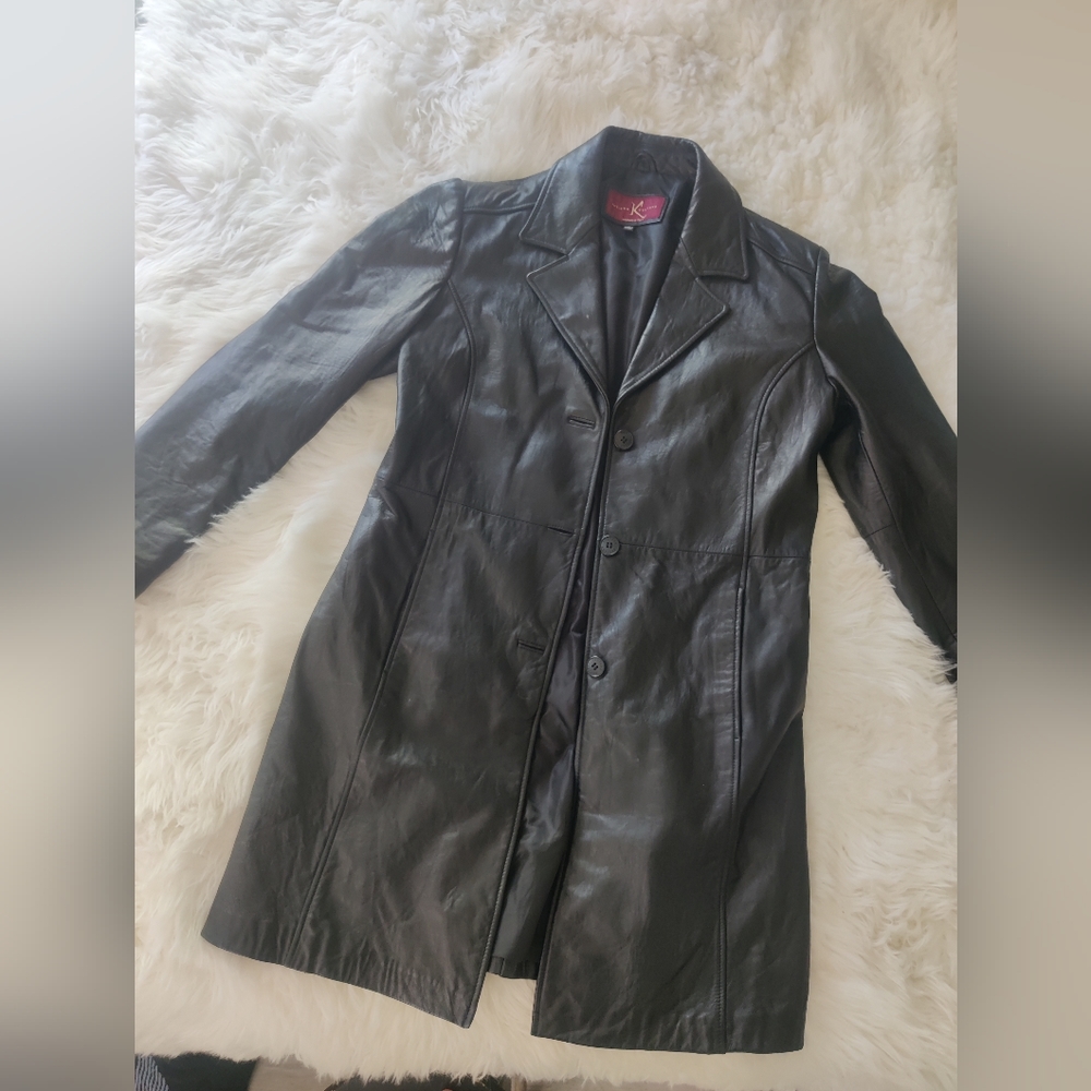 Hip length katiana couture leather coat size large